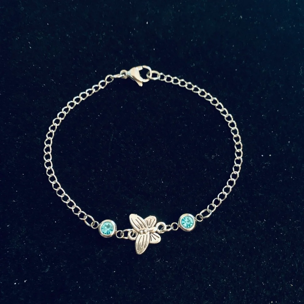 Girls Butterfly chain bracelet with birthstone charms